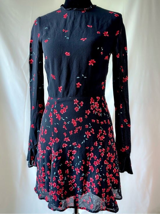 Reformation Dresses & Skirts - Reformation Floral Mini Dress Small Black Red Long Sleeve Fit Flare